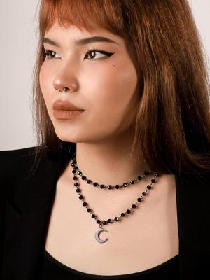 Gothic Layered Black Crescent Moon Choker, Black Moon Necklaces for Women Necklace, Goth Jewelry, Christmas Birthday Gifts