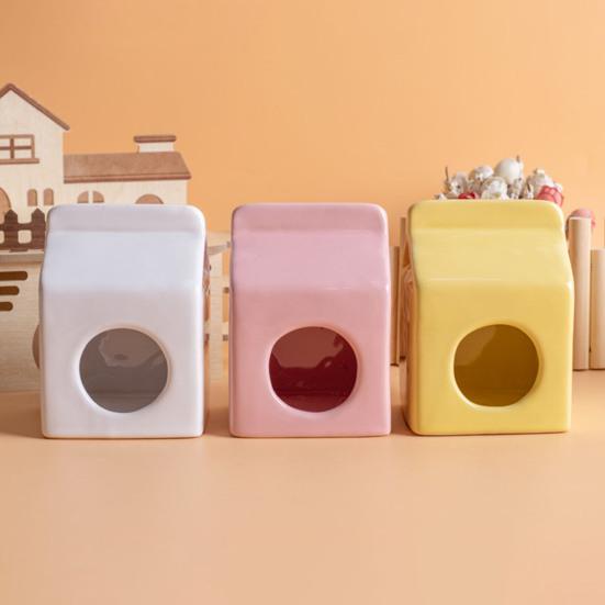 Summer Ceramic Hamster Hideout, Milk Carton Shaped Small Animals House, Gerbil Mice Guinea Pig Dwarf Hamster Habitat Cave