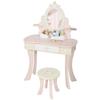 Kids Dressing Table, Girls Vanity Set with Mirror and Stool, 7 Play Accessories, Drawer, Desktop Storage, Pink
