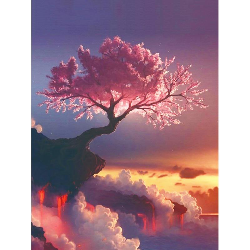 5D DIY Diamond Painting Sakura Tree Volcano Embroidery Cross Stitch Rhinestone Mosaic Painting