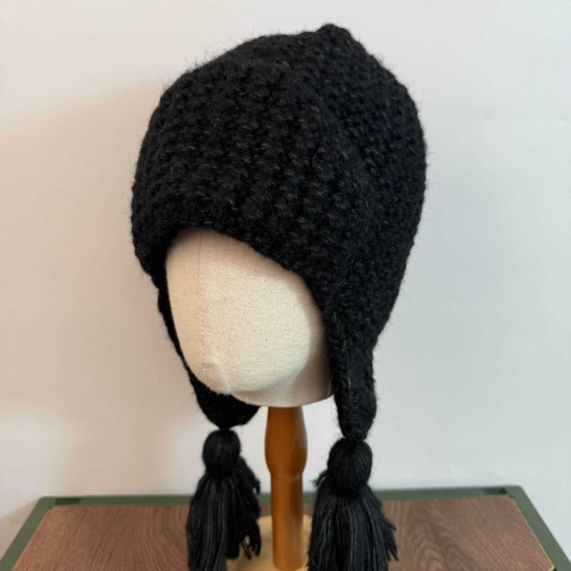 Korean Ins Style Cute Tassel Braid Thick Knit Hat Ear Protection Autumn Winter For Women