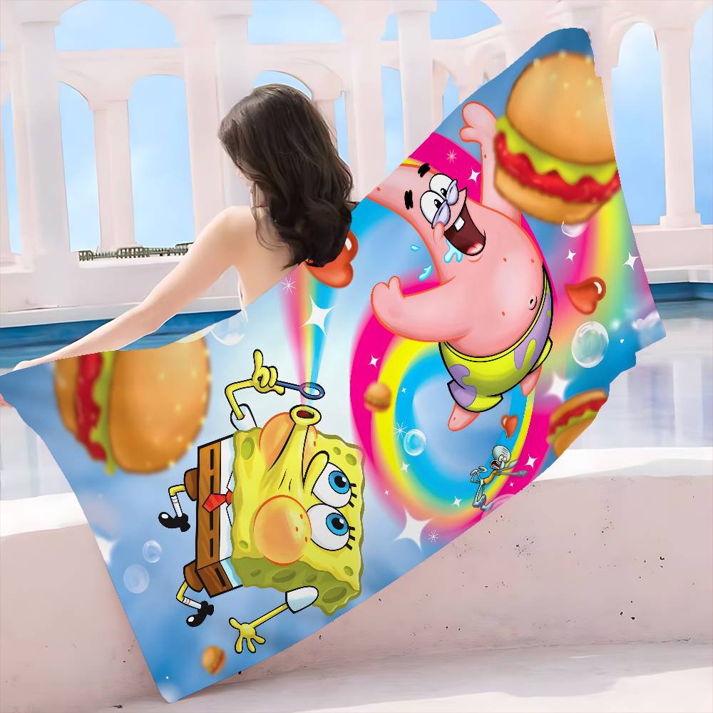 Anime S-Spongebobes Cute Microfiber Printed Beach Towel Mountain Climbing Yoga Beach Swimming Running Absorbent Soft Towel
