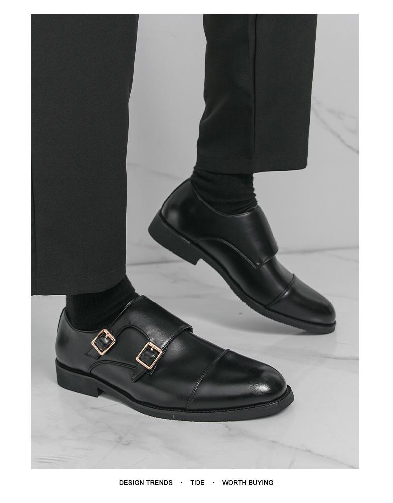 Ανδρικά Δερμάτινα Μοναχικά Παπούτσια Slip-On με Διπλή Αγκράφα - Μυτερή Μύτη, Επίσημα & Casual, Άνοιξη/Φθινόπωρο.