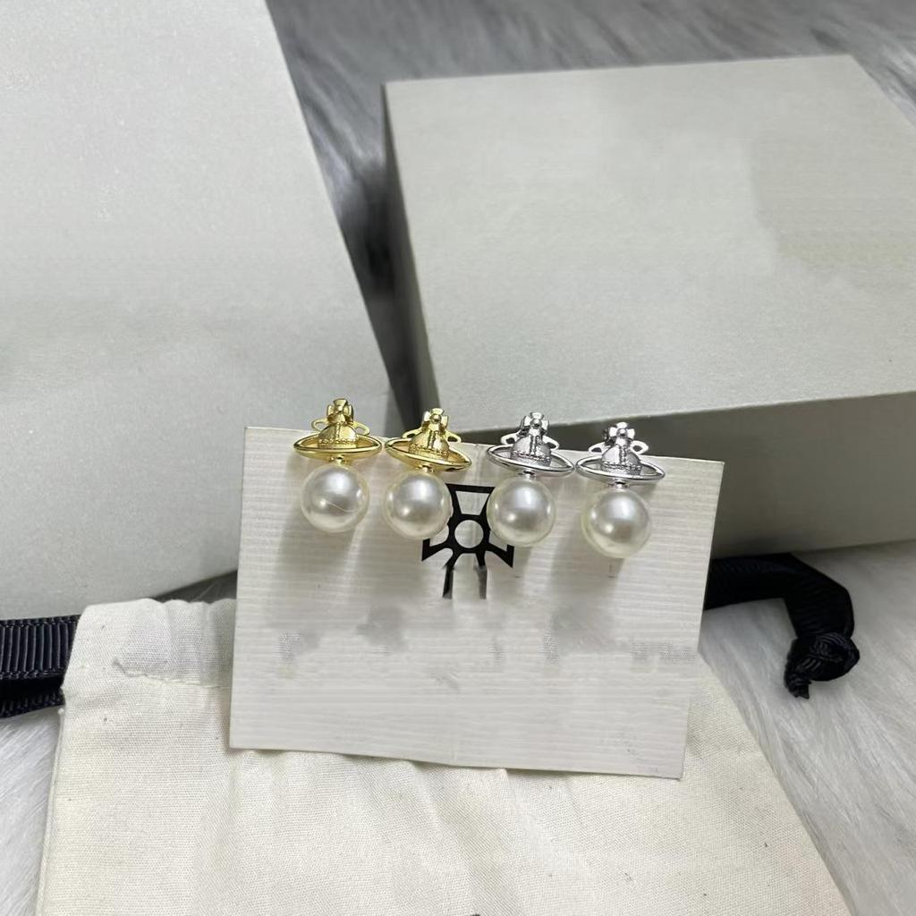 Vivienne Westwood Zwei-Wege Abnehmbare Saturn Perlenohrringe - Damen Leichter Luxus Mehrschichtige Mode Stecker