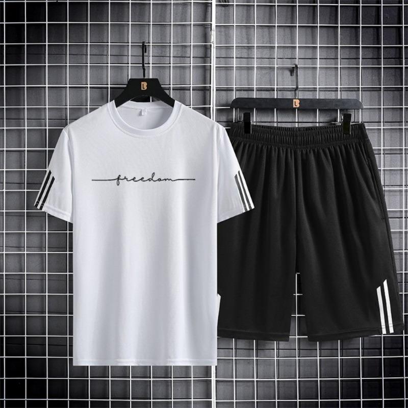 Men's sportswear, ice silk short sleeves and shorts running clothes, men's table tennis and badminton wear gradient T-shirt