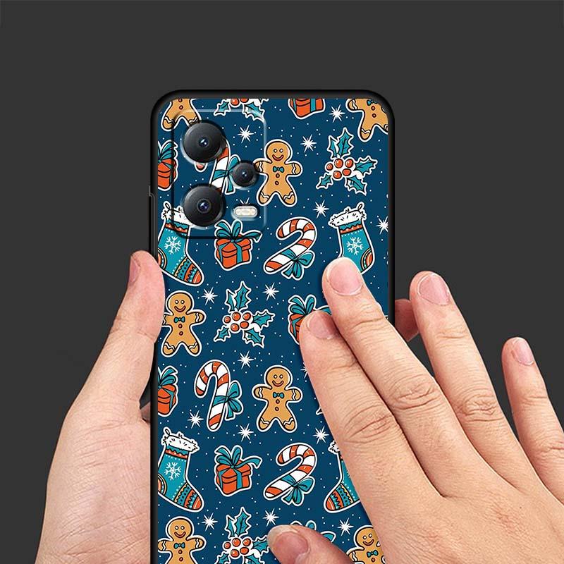 Christmas cartoon pattern For Xiaomi Redmi Note 15 14 13 12 12S 11E 11 11S Pro Plus 4G 5G Black Soft TPU Phone Case