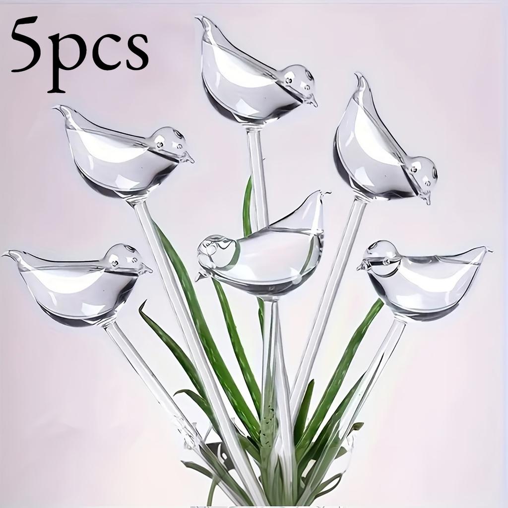 5pcs Automatic Plant Watering Bulb, Bird Shape for Sustained Release, Vacation Plant Care with Simple Vacuum Principle