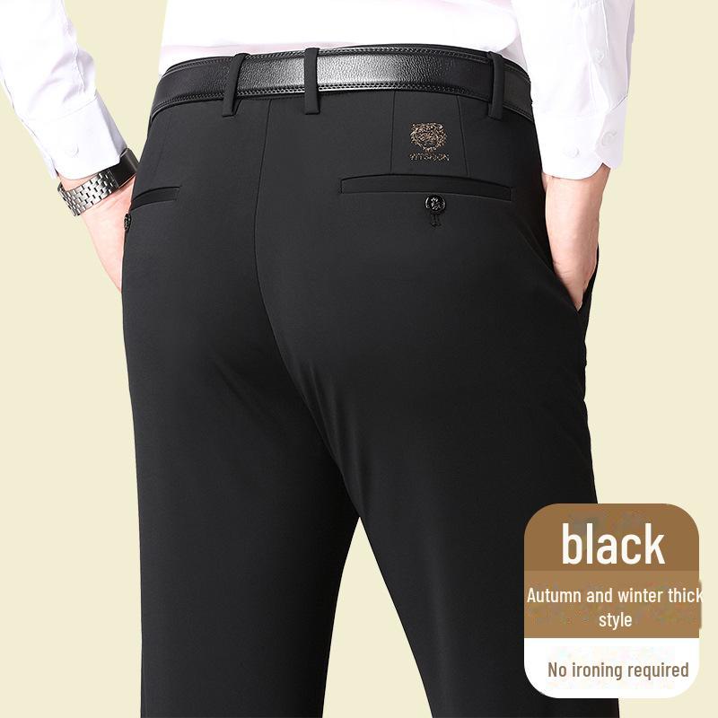 

Мужские черные повседневные трикотажные брюки, растягивающиеся в четыре стороны, без глажки, прямого кроя, на осень/зиму 33 (Waist 2.6 ft)