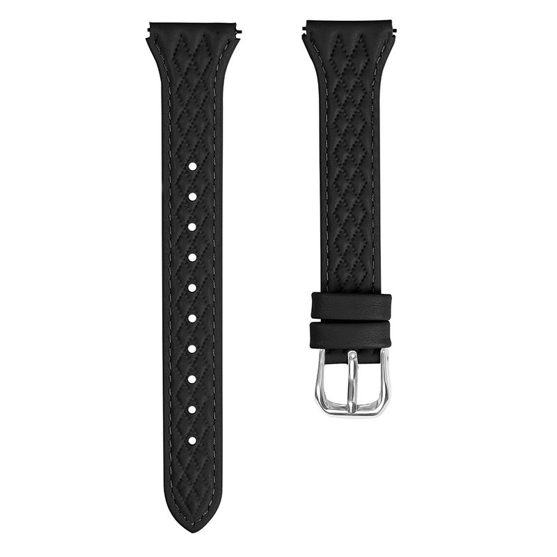 

For TicWatch 2/E/C2 (Black/Silver Dial) Genuine Cow Leather Rhombus Imprinted Watchband Black