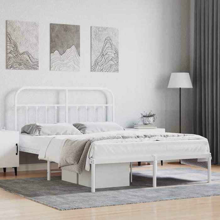 VidaXL Metal Bed Frame with White Headboard 140x200 Cm 352628