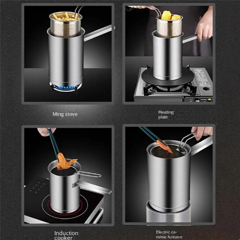 A20F-Thickeded Deep Fryer Pot Small Stainless Steel Deep Fryer Pasta Strainer Basket Chicken Fried Food Strainer