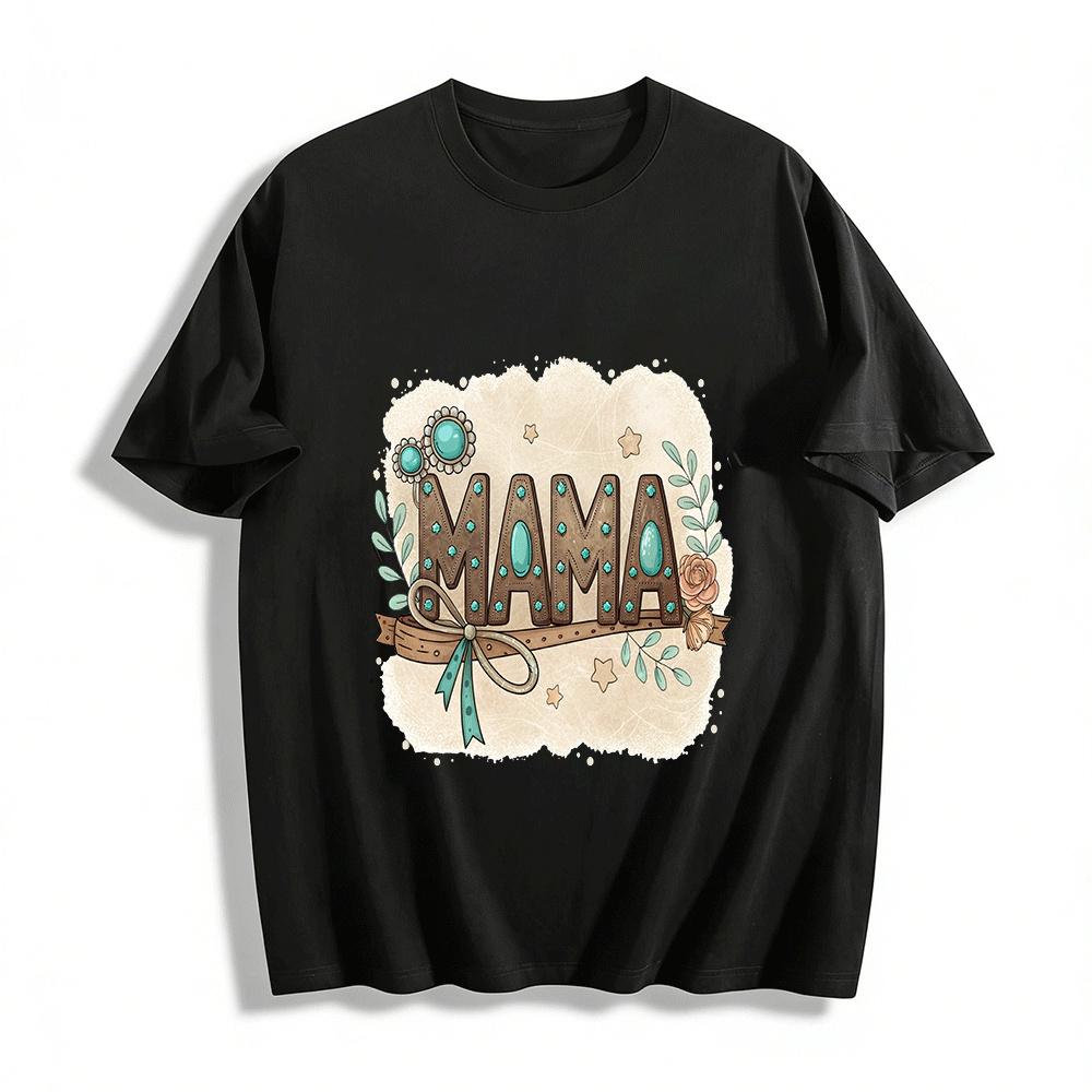 Vintage Turquoise Embellished MAMA Print Mother s Day Top Pure cotton T-shirt XXS