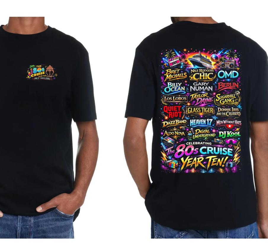 

80s Cruise Year Ten Lineup Shirt Retro Synthwave Concert Tour Tee Unisex T-Shirt S
