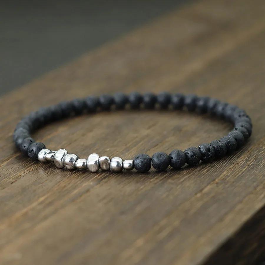 4mm Small Beaded Minimalist 4mm Stone Beads Bracelet Unisex Lucky Red Howlite Strand Braslet Natural Tiger Eyes Lava Gemstone Braclet Joias