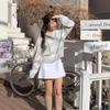 New Arrivals Open Run Thin STripe Hooded KniT Long Sleeve Sky Blue Spring T Shir