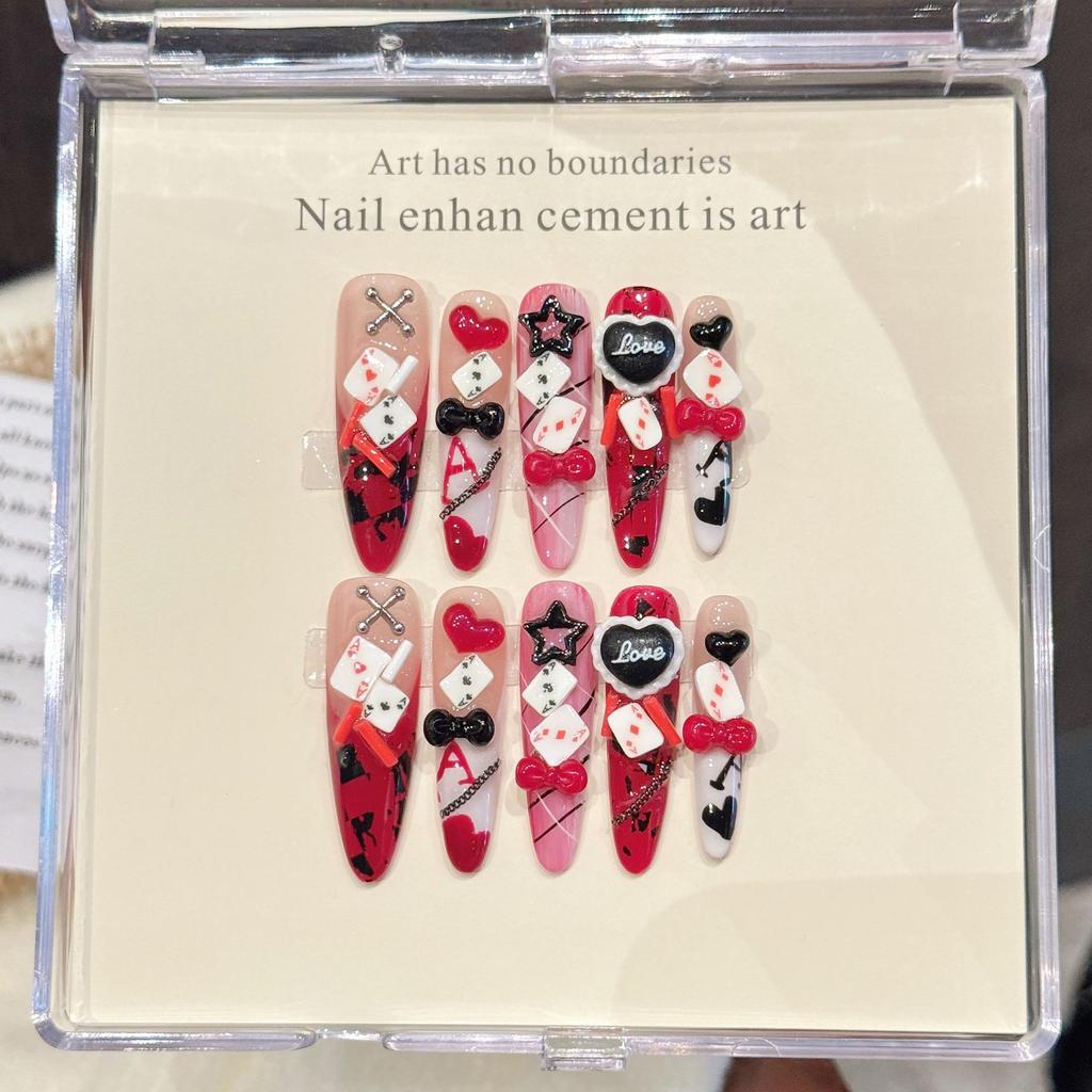 Long Stiletto Press On Nails French Tip Fake Nails False Nails with Designs Reusable Almond Nail Press Ons Sparkly Acrylic Artificial Nails for Women