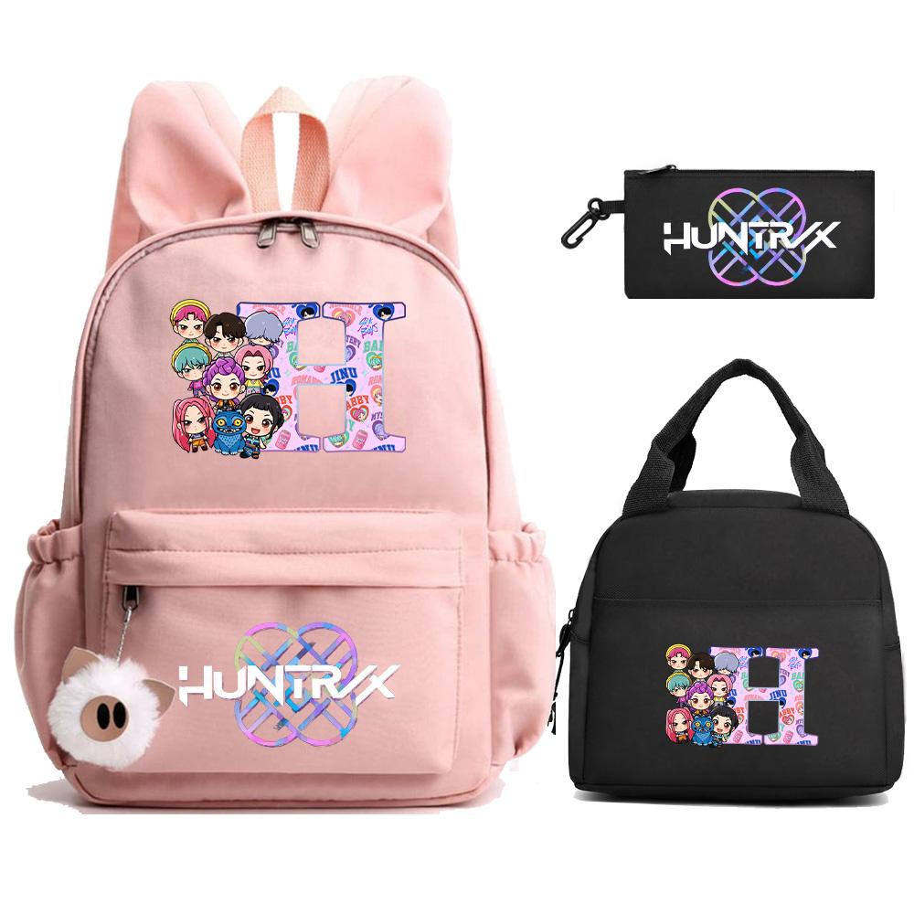 3Pcs/set 26 English Letter Kpop Demon Hunters Printed Backpack with Lunch Bag Pengcil Case for Teenager Girl Boy Large Capacity Bookbag Travel Bag