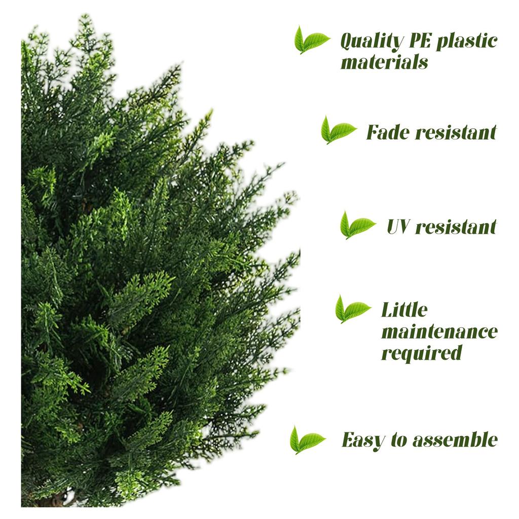 Artificial  Topiary Outdoor Plants With Spike, 2 Pack Faux Cedar Bushes UV Resistant Fake Shrubs For Front Porch Décor