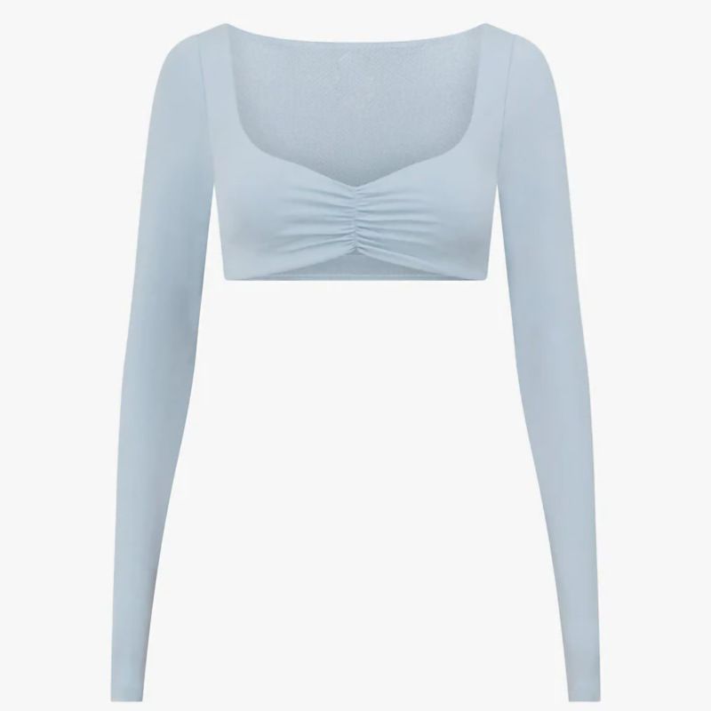 

Осень 2025 Новая одежда для йоги Спортивные топы С длинным рукавом Короткие Сексуальные Женские С нагрудными вкладышами Эластичные Облегающие Одежда для тренировок Эластичные Fog Blue L