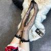 Stockings Black Ins Ripped Half Mesh Lace Long Tube Knee-high Sweet And Cute Core-spun Silk Thigh Socks