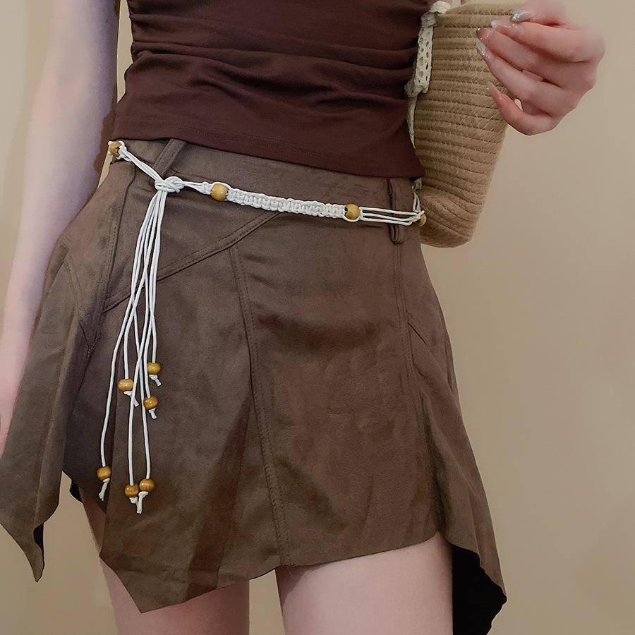 Винтажная этническая деревянная бусина плетеная бахрома поясная цепочка богемный ремень одежда