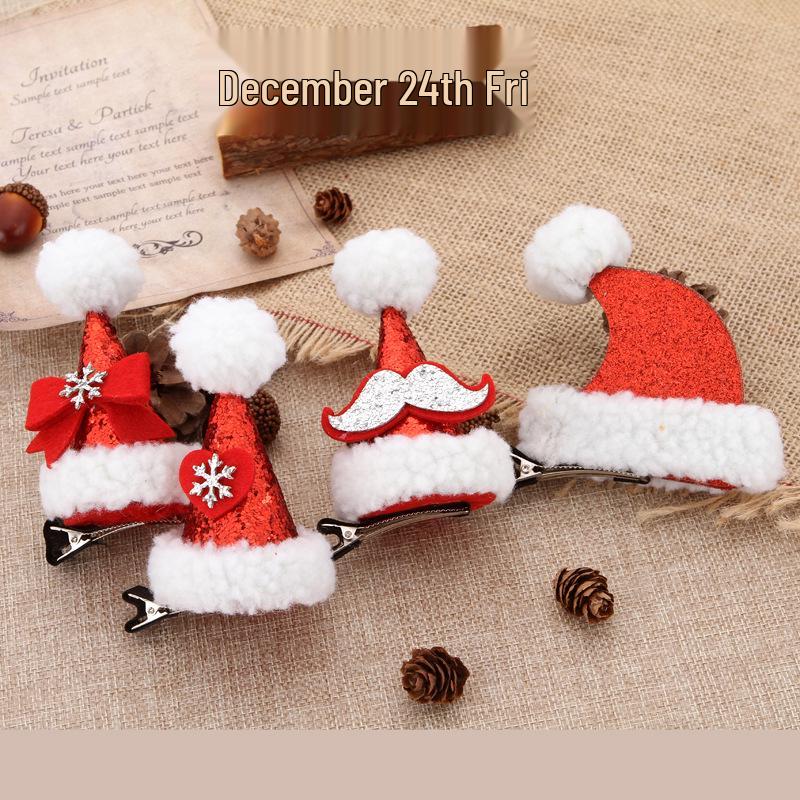 Christmas Lambswool Hair Clips: Cute Sequin Hat Clips for Girls' Holiday Photoshoot