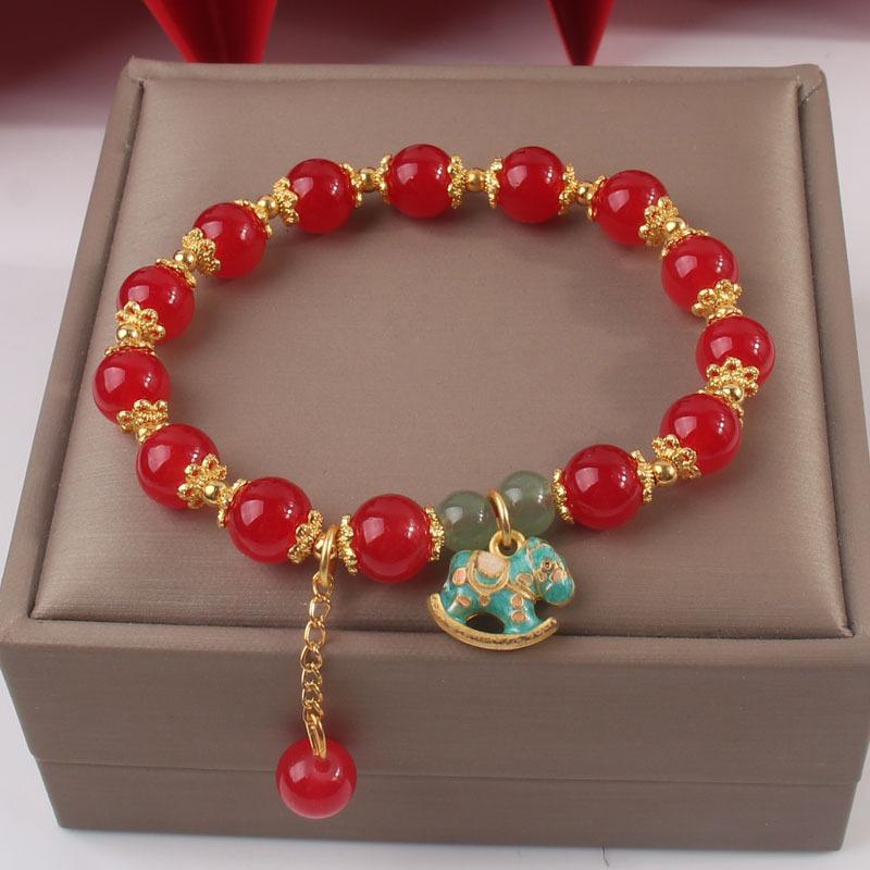 

Изысканный красный браслет с бусинами «Лошадь» по знаку зодиака на удачу для женщин, ювелирные аксессуары, подарки