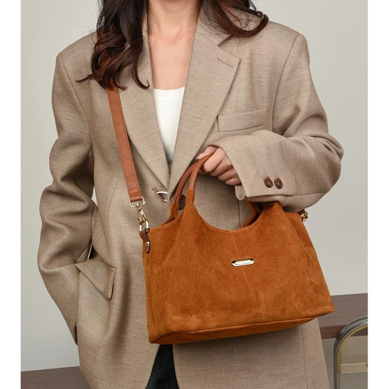 2025 New Large Capacity Suede Frosted Women's Handbag Retro Mom Bag Single Shoulder Crossbag Casual Simple Top-Handle Tote