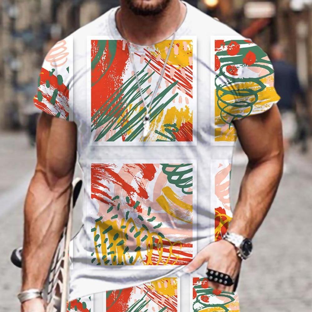 Summer Fashion Men's Abstract Art Graffiti 3D Printed T-shirt Comfortable Soft Breathable Loose Large Casual Sports Versatile Short Sleeve T-shirt