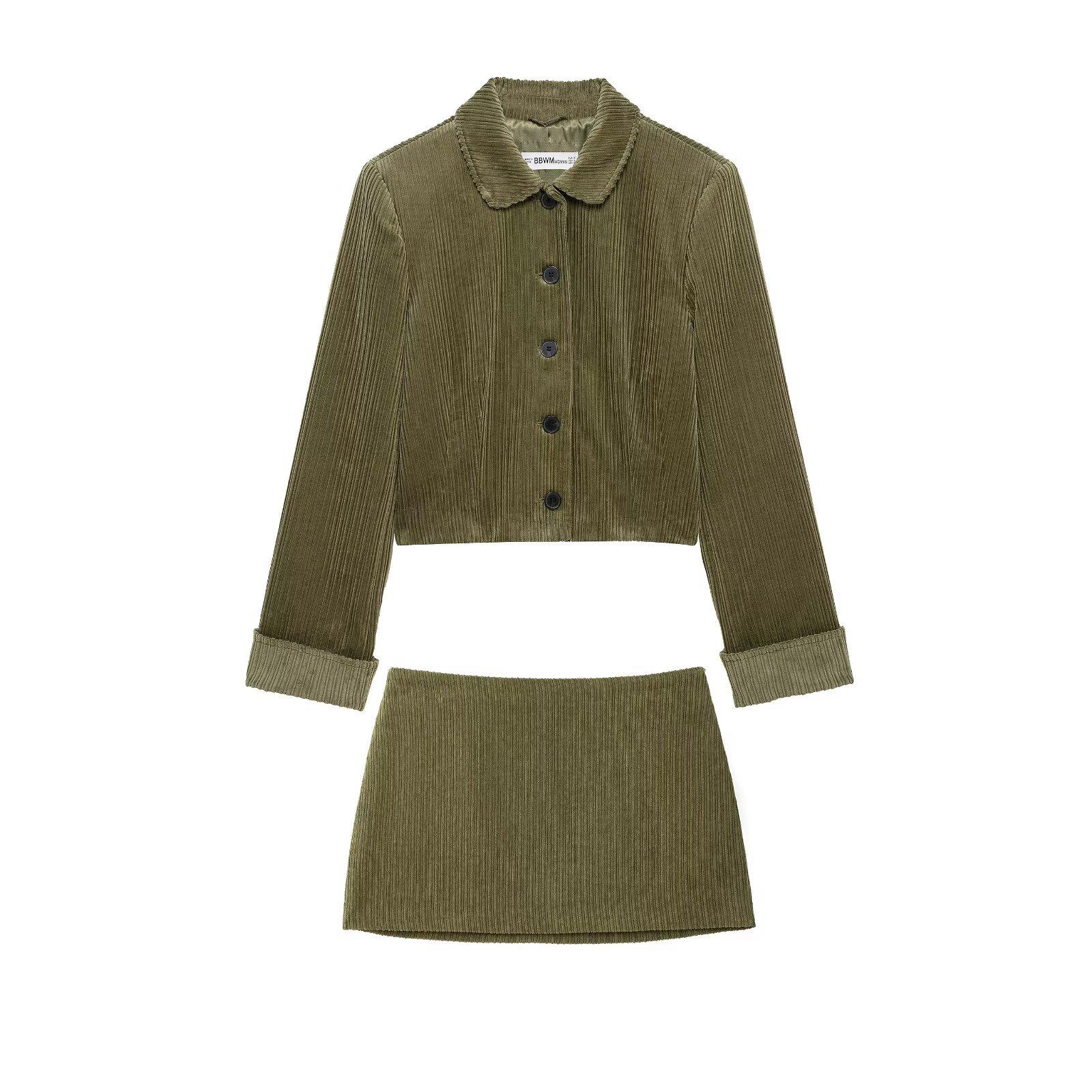 

Women s Corduroy Jacket & Hip-Wrap Skirt Set Medium