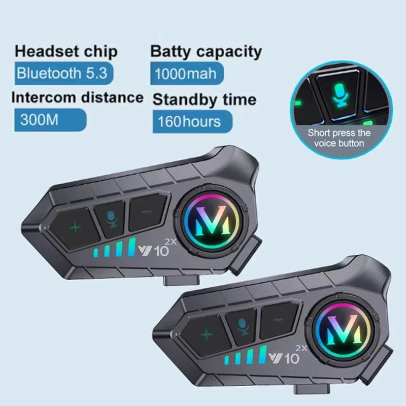 Motorcycle Helmet Headset Bluetooth 5.3 Intercom Headset Wireless Interphone Intercomunicador Waterproof Noise Reduction Voice Control Handsfree
