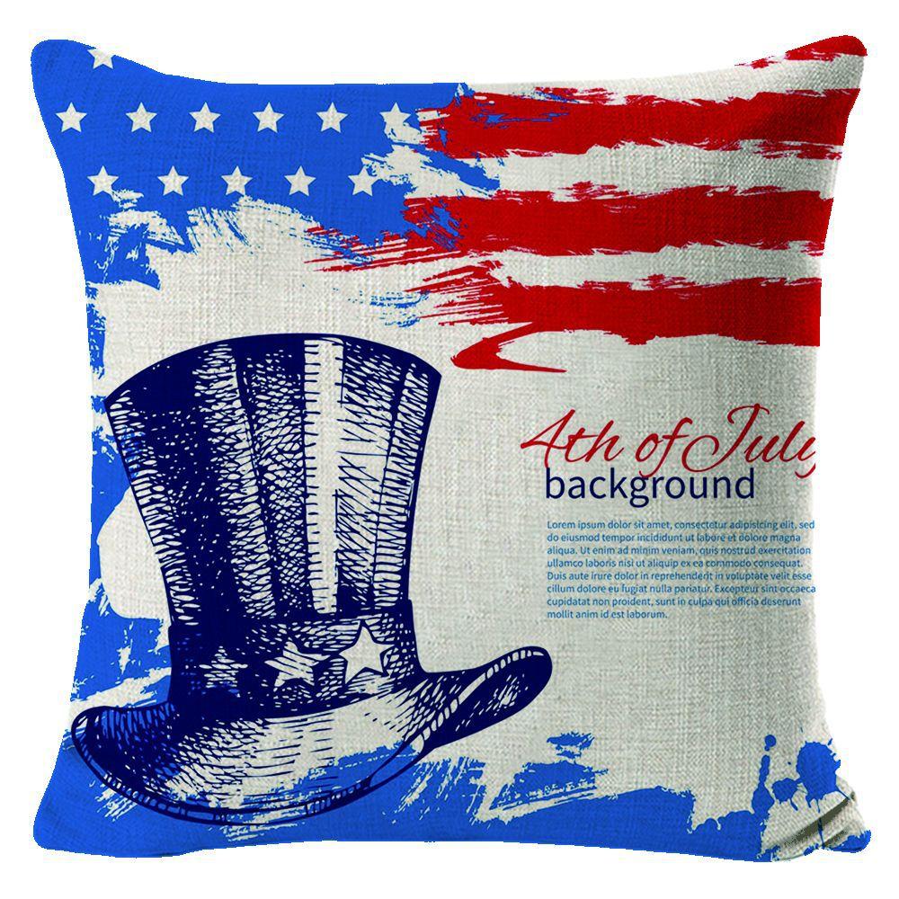 New American Independence Day Pillow Stars and Stripes Cushion Pillow Cover Festive Red and Blue Printed Letters One Piece