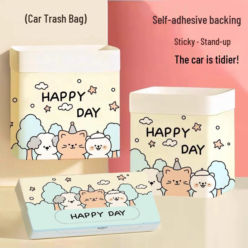 Portable Dual-Use Self-Standing Desktop Trash Can with Adhesive Backing