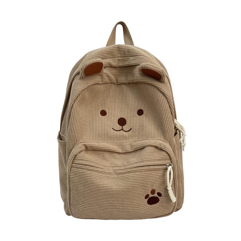 Schoolbag new cute bear corduroy backpack girls cartoon schoolbag student backpack large capacity Korean cute fun back