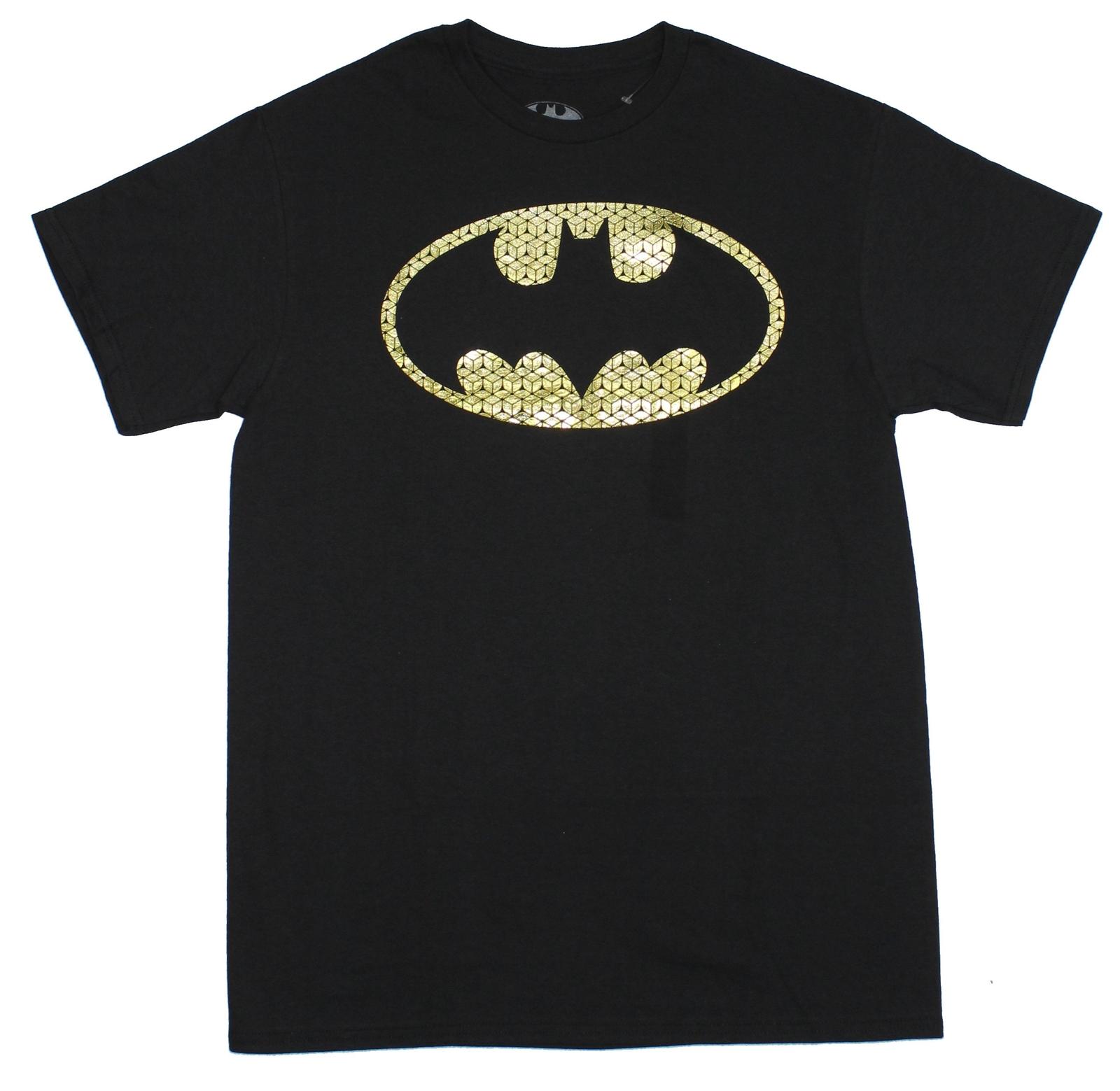 Batman DC Adult New T-shirt Gold Foil Hexagon Styled Logo S