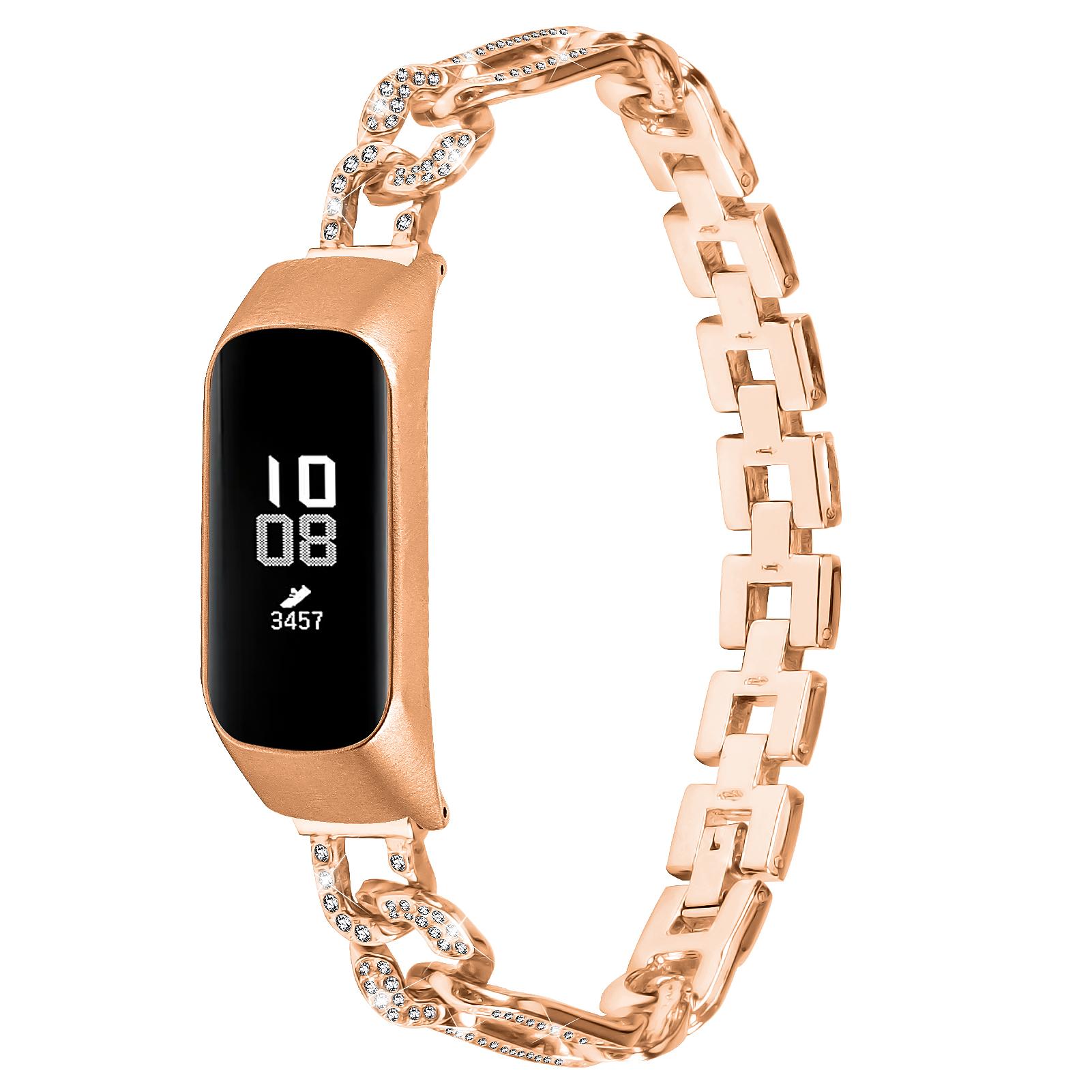 

Watch Band for Samsung Galaxy Fit-e SM-R375,Bling Rhinestone Decor Watch Band Alloy Bracelet Strap Rose Gold