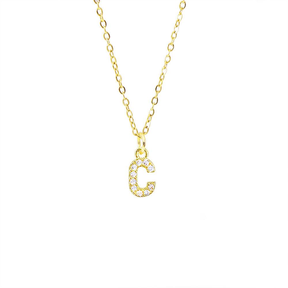 European  American English Alphabet Necklace: Titanium Steel with French Retro Zirconia-Inlaid Layered Clavicle Chain and Diamond-Inlaid Pendant