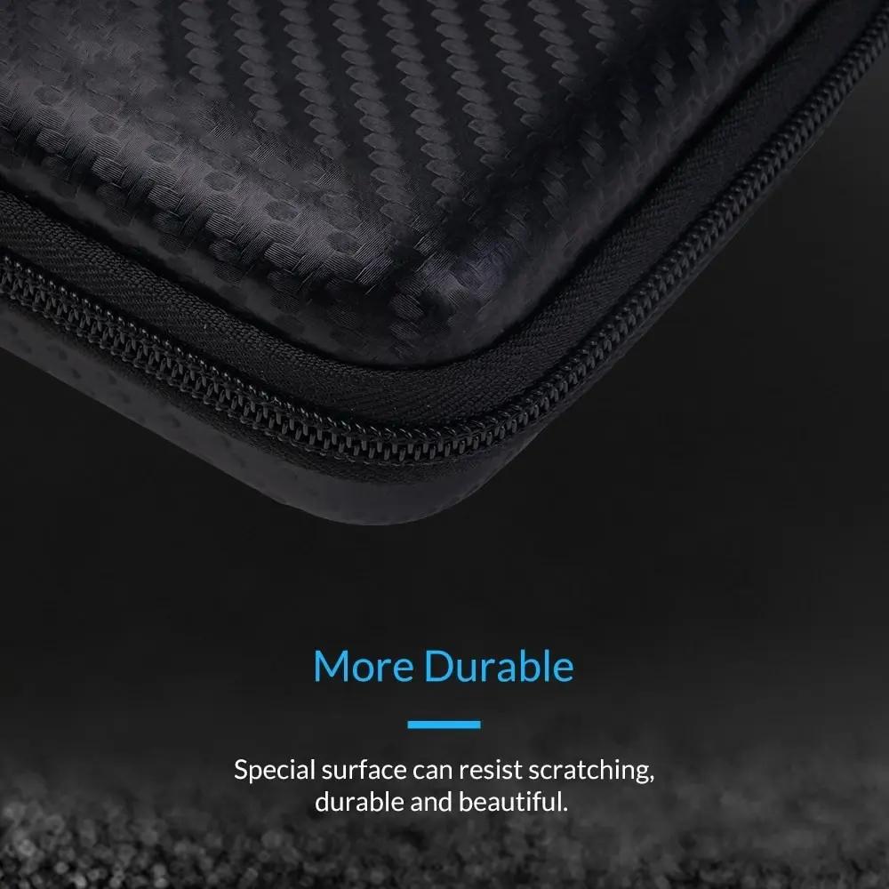 Portable Hard Drive Case with USB & Cable Storage - Carbon Fiber Zipper Pouch for U Disk, Mobile Phone Charger, Data Cables