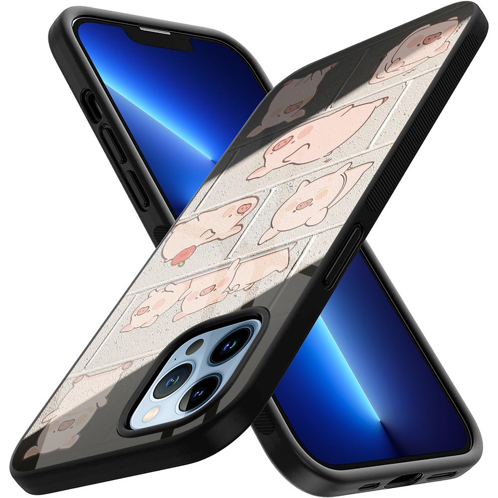 Cute Pig Case For Iphone 11 Pro Max 14 13 12 Mini Xs Xr X 7 8 6s Plus Se 2022 Luxury Tempered Glass Cover Protection Shell
