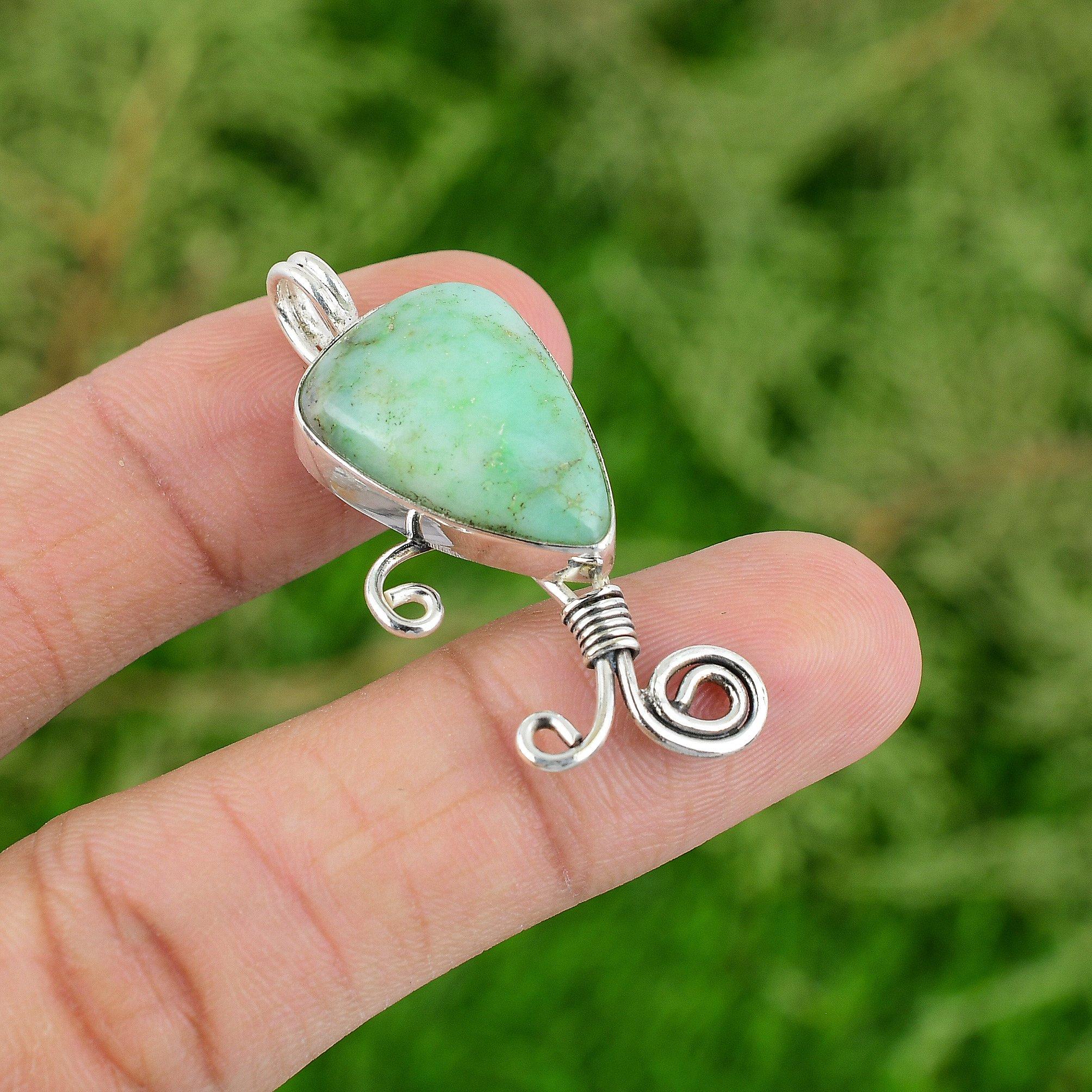 

Daughters Day Deal 925 Silver Natural Chrysoprase Mother Art Deco Bezel Pendant