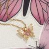 Gold-Plated Pink Gradient Butterfly Necklace with Cubic Zirconia
