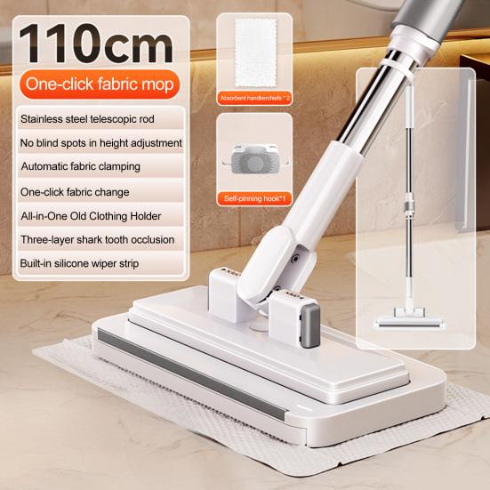Lazy Mop Stainless Steel Ergonomic Handle Floor Scrubber Mop with 2 Absorbent Velvet Clothes Floor Cleaner