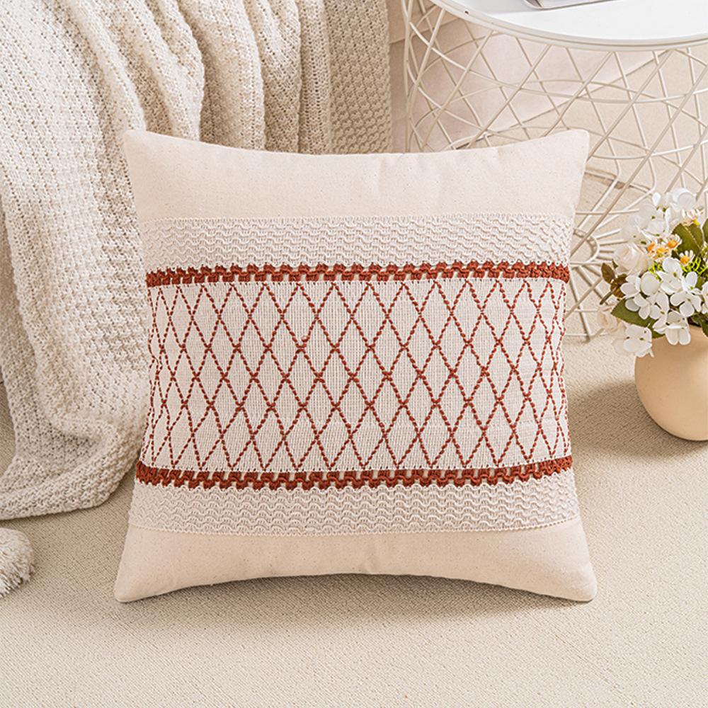 Cotton Thread Splicing Pillow American Pastoral Style Living Room Sofa Pillow Woven Cushion Retro Imitation Cotton Linen Pillow Case