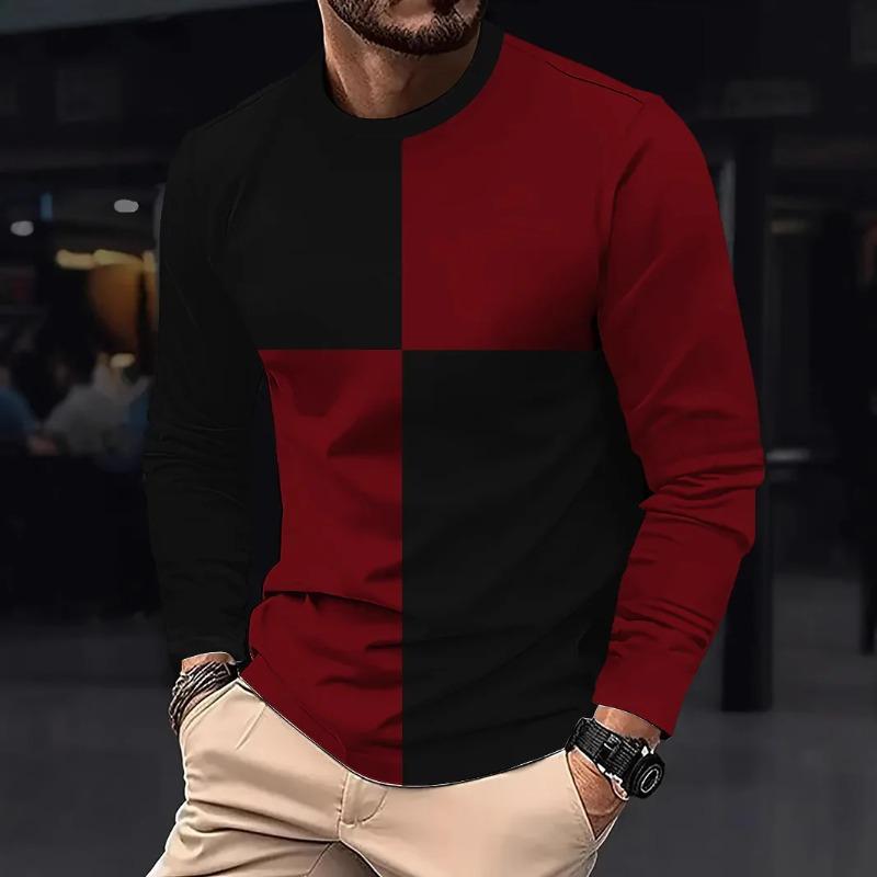Men's Business Casual T-shirt  Comfortable Top Long SleeveO-neck Pactwork Casual T Shirts for Men Spring Designer Tshirt