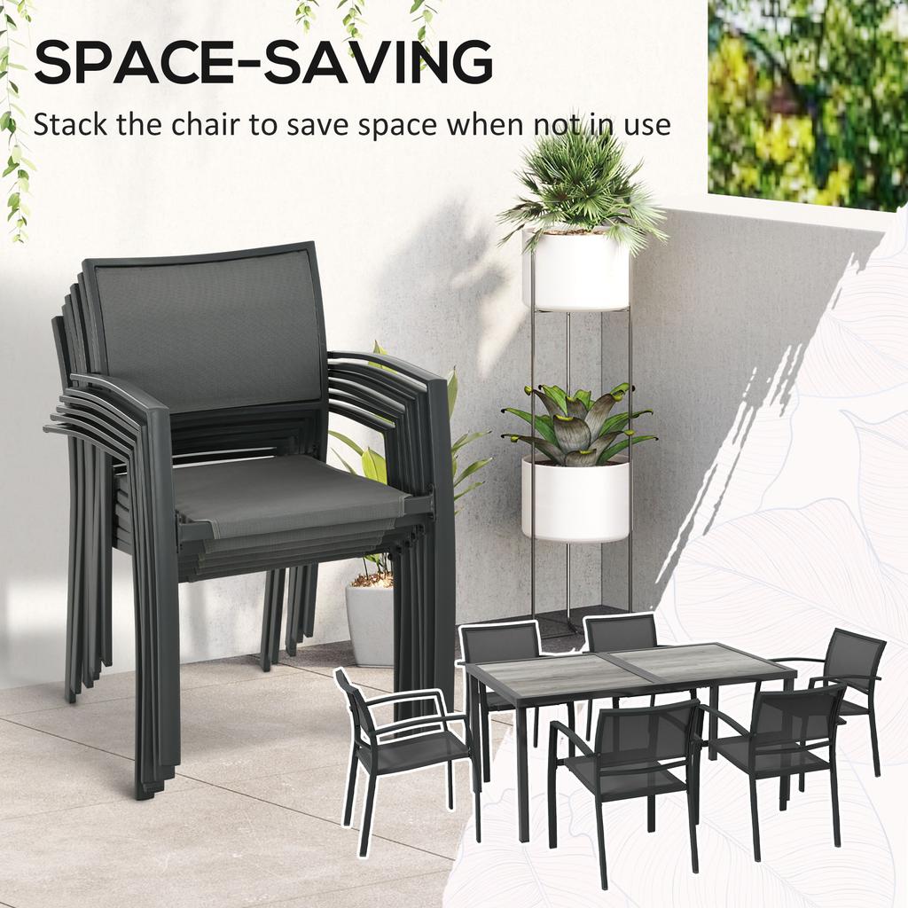 Seven Piece Casual Outdoor Dining Set With Wood Effect Table Grey