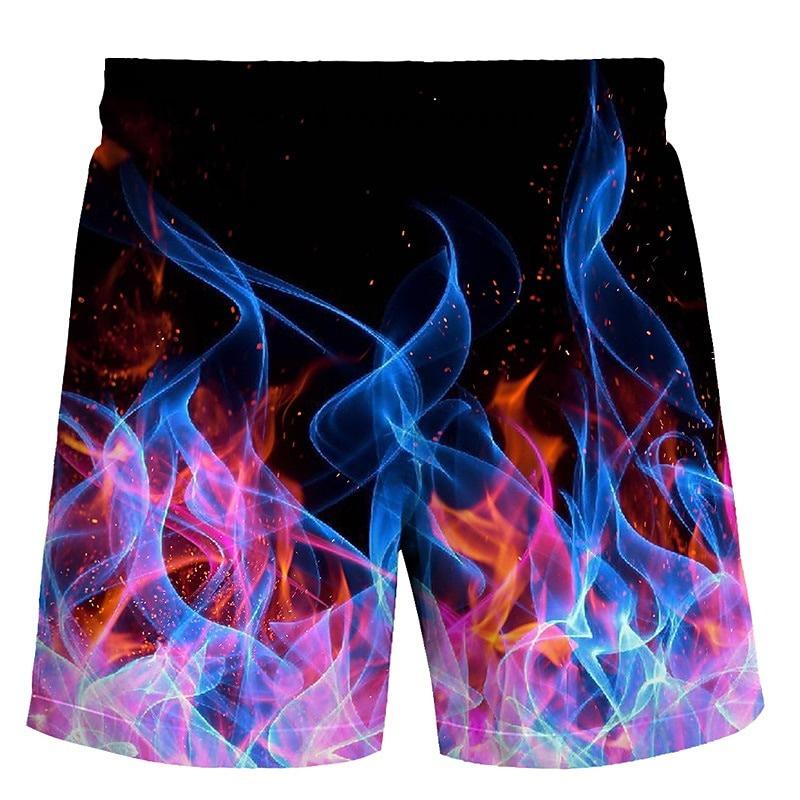 Harajuku Flame 3D Print Beach Shorts For Men Y2k Streetwear Drawstring Board Shorts Summer Casual Personality  Hip Hop Trunks