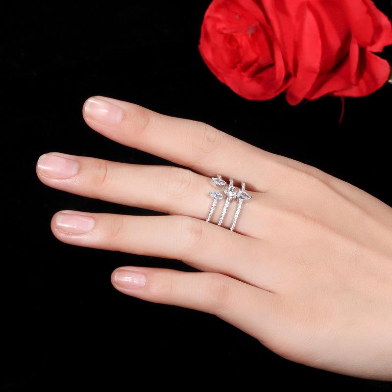 J0093 Three-Layer Open Ring, Super Shiny Zircon Ring, Sweet Temperament Women'S Hand Jewelry