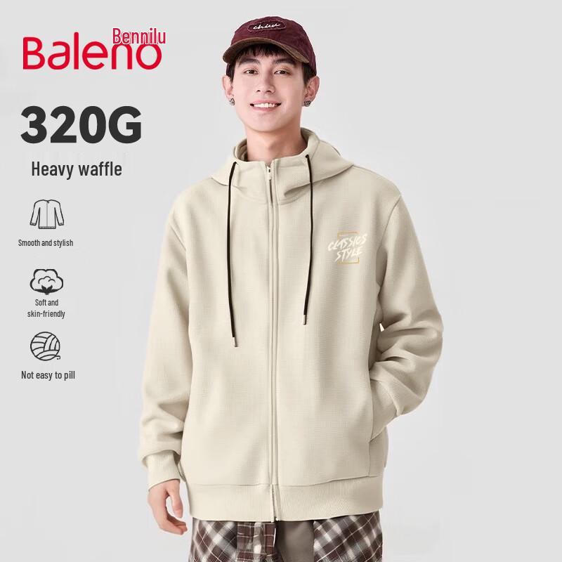 Baleno Men's Waffle Knit Hooded Zip-Up Sweatshirt