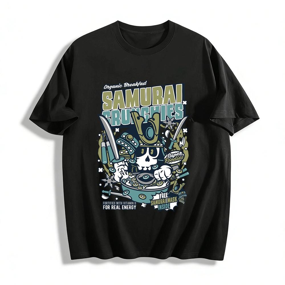 

Organic Breakfast Samurai Crunchies Graphic Tee For Foodies Pure cotton T-shirt XXS