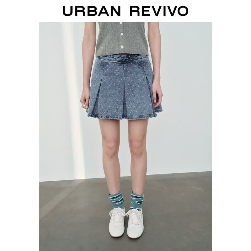 UR2026 Women s Distressed Washed Polka Dot Denim Mini Skirt XXS